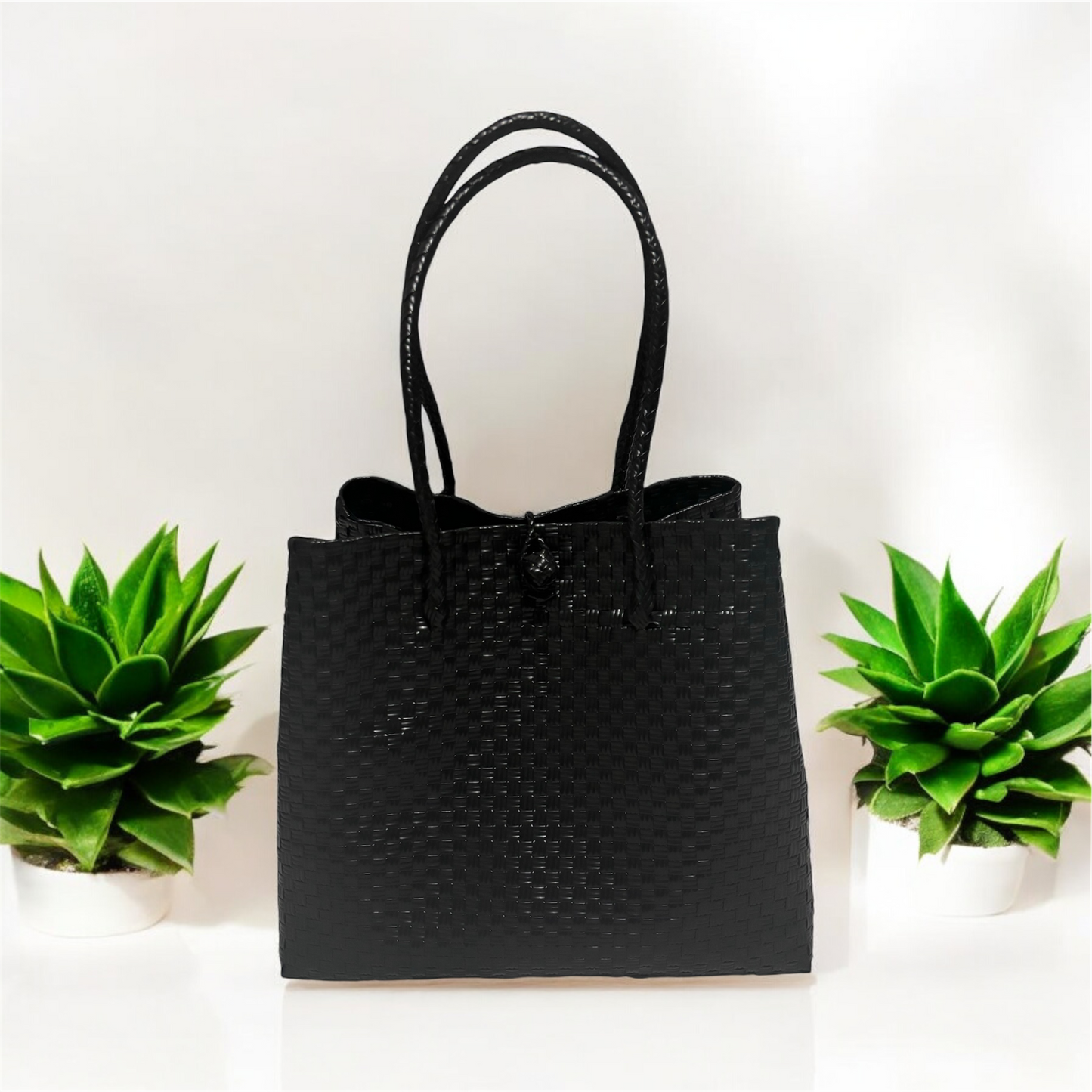 Black Woven Recycled Plastic Tote Bag