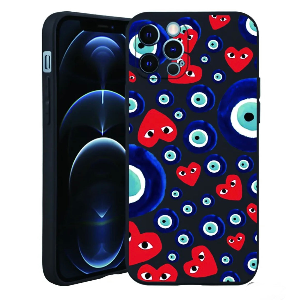 Evil Eye Hearts Phone Case - Black