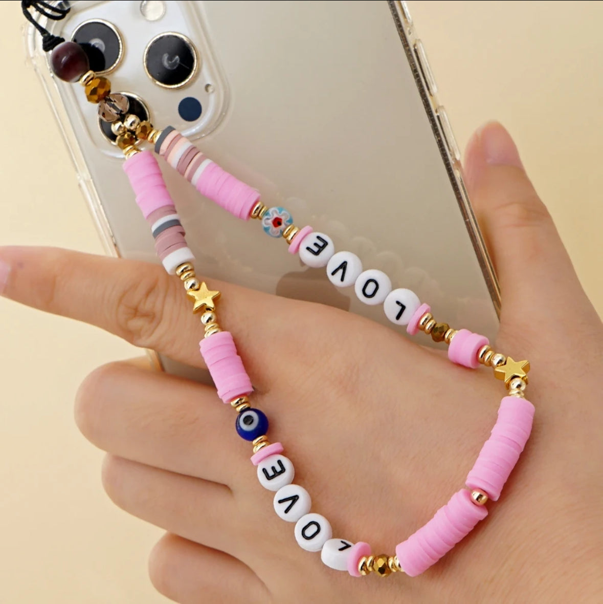 Mobile Phone Strap - LOVE Pink & Gold