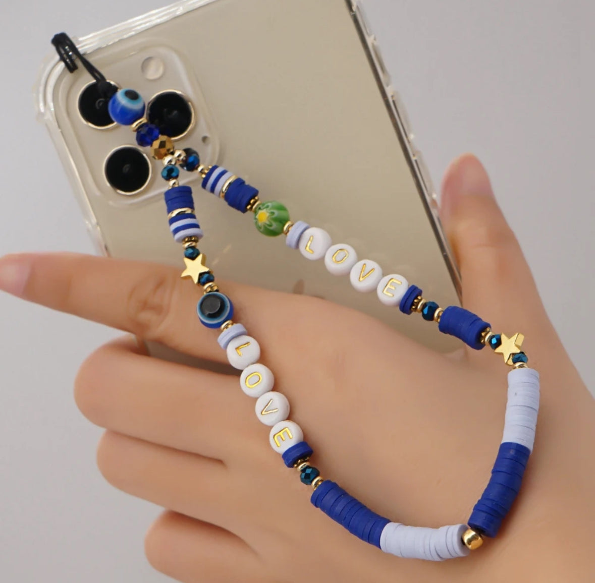 Mobile Phone Charm - LOVE Blue & Gold