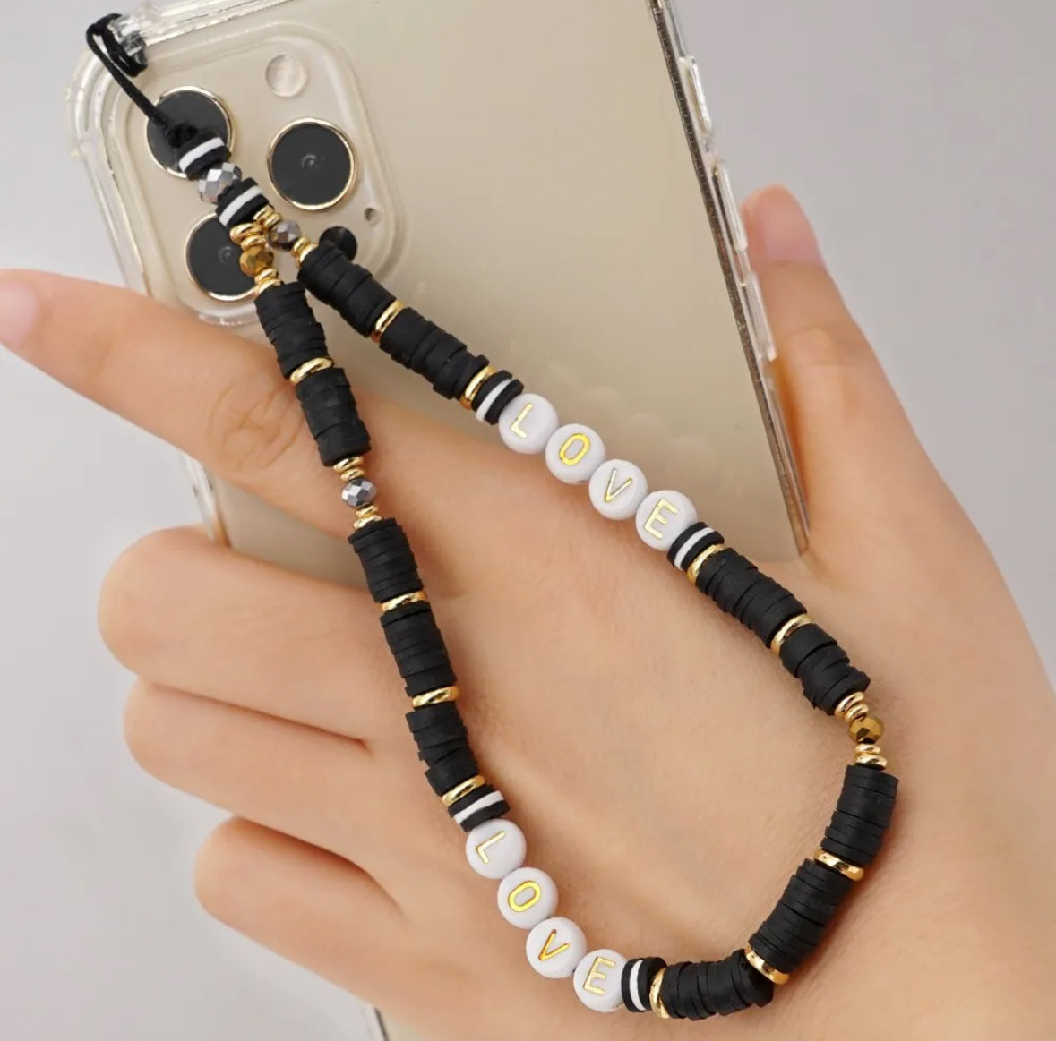 Mobile Phone Charm - LOVE Black & Gold
