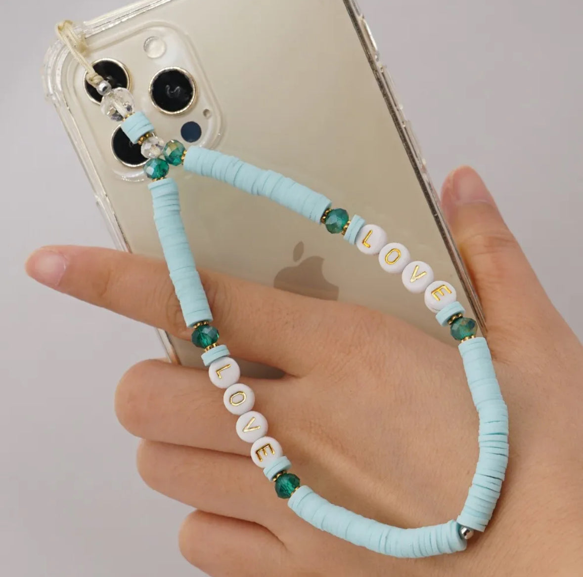 Mobile Phone Strap - LOVE Turquoise & Gold
