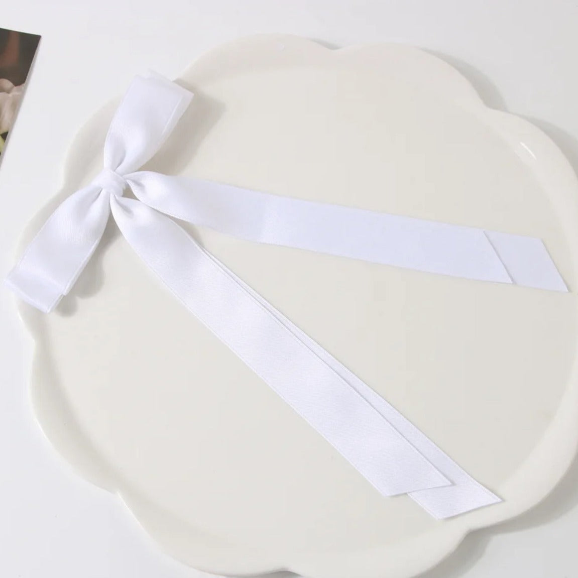 White Ribbon Bow Hair Clip