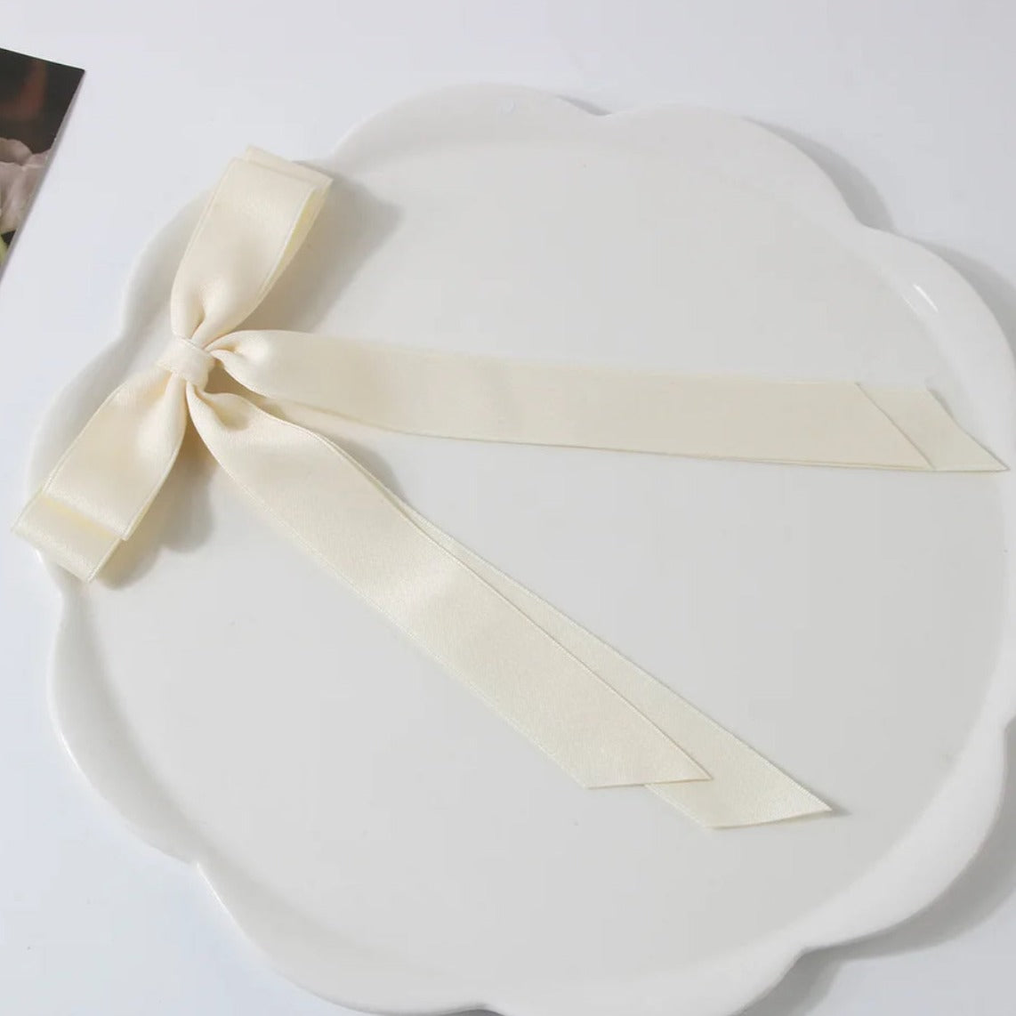 Cream Bow Ribbon Hair Clip