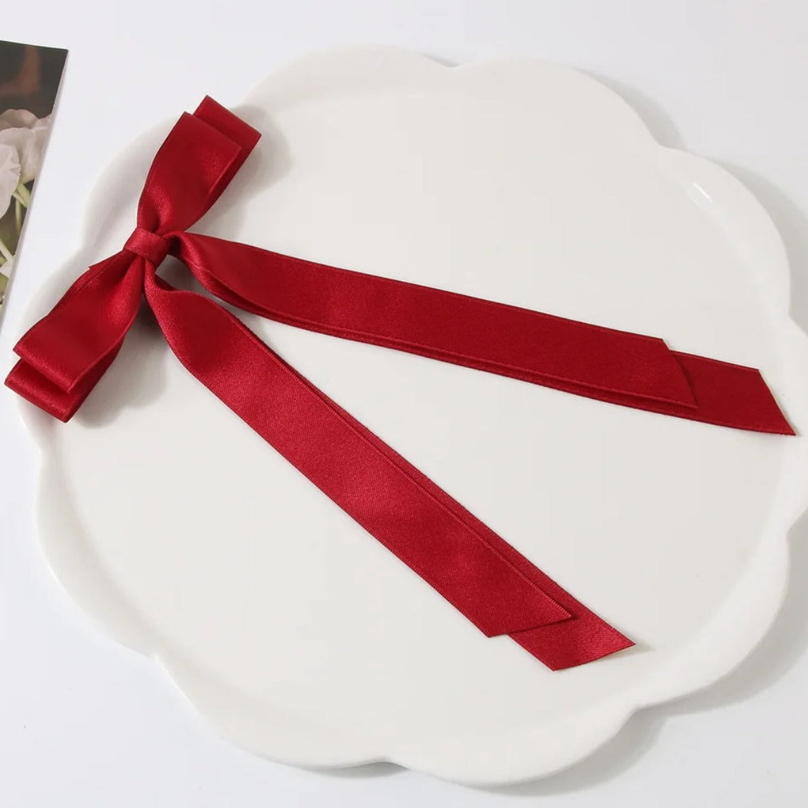 Dark Red Ribbon Bow Hair Clip