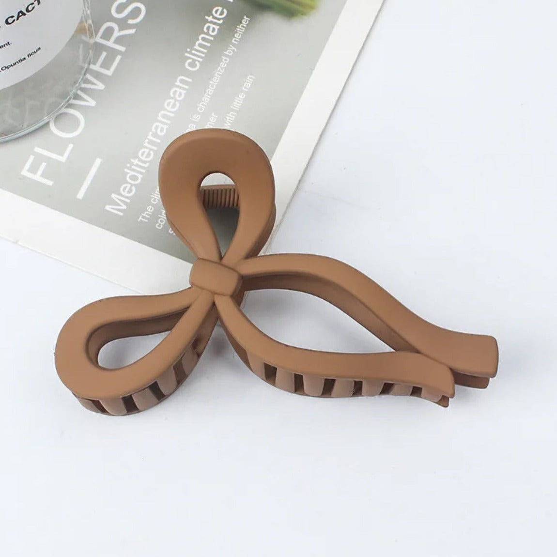 taupe bow claw clip