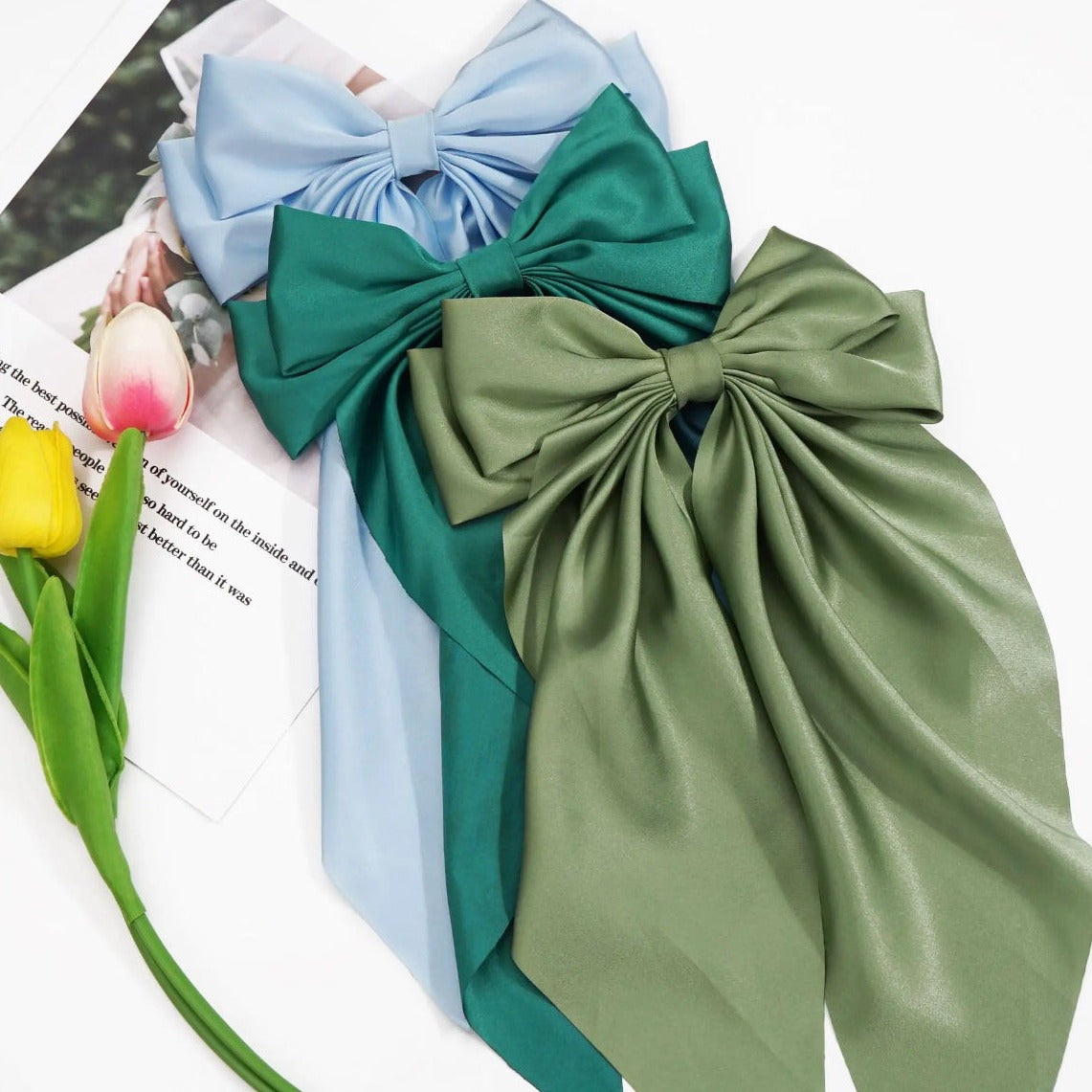 xl bow ribbon hair clips