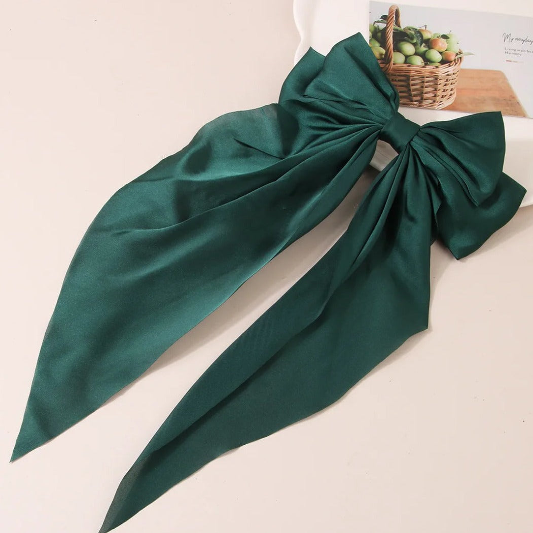 dark green xl bow ribbon hair clip