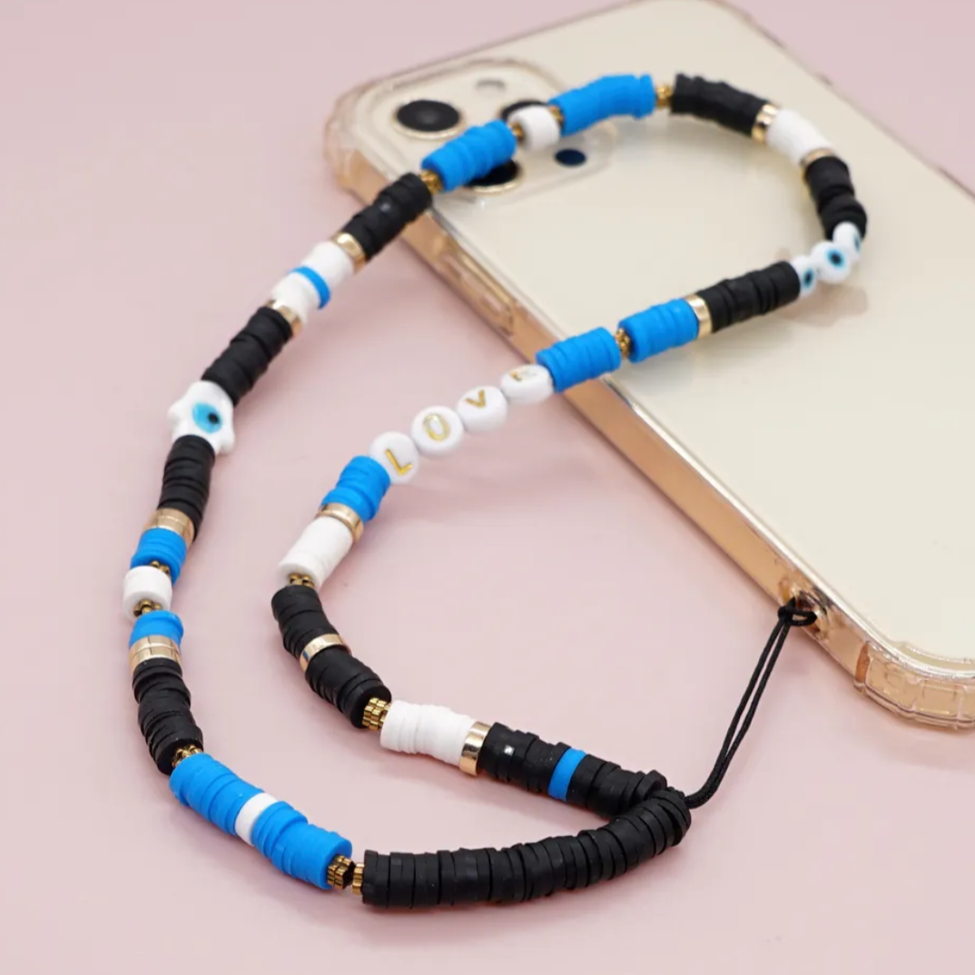 LOVE Black Blue Mobile Phone Strap