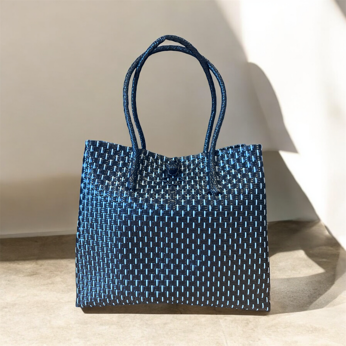 Black & White Woven Recycled Plastic Tote Bag