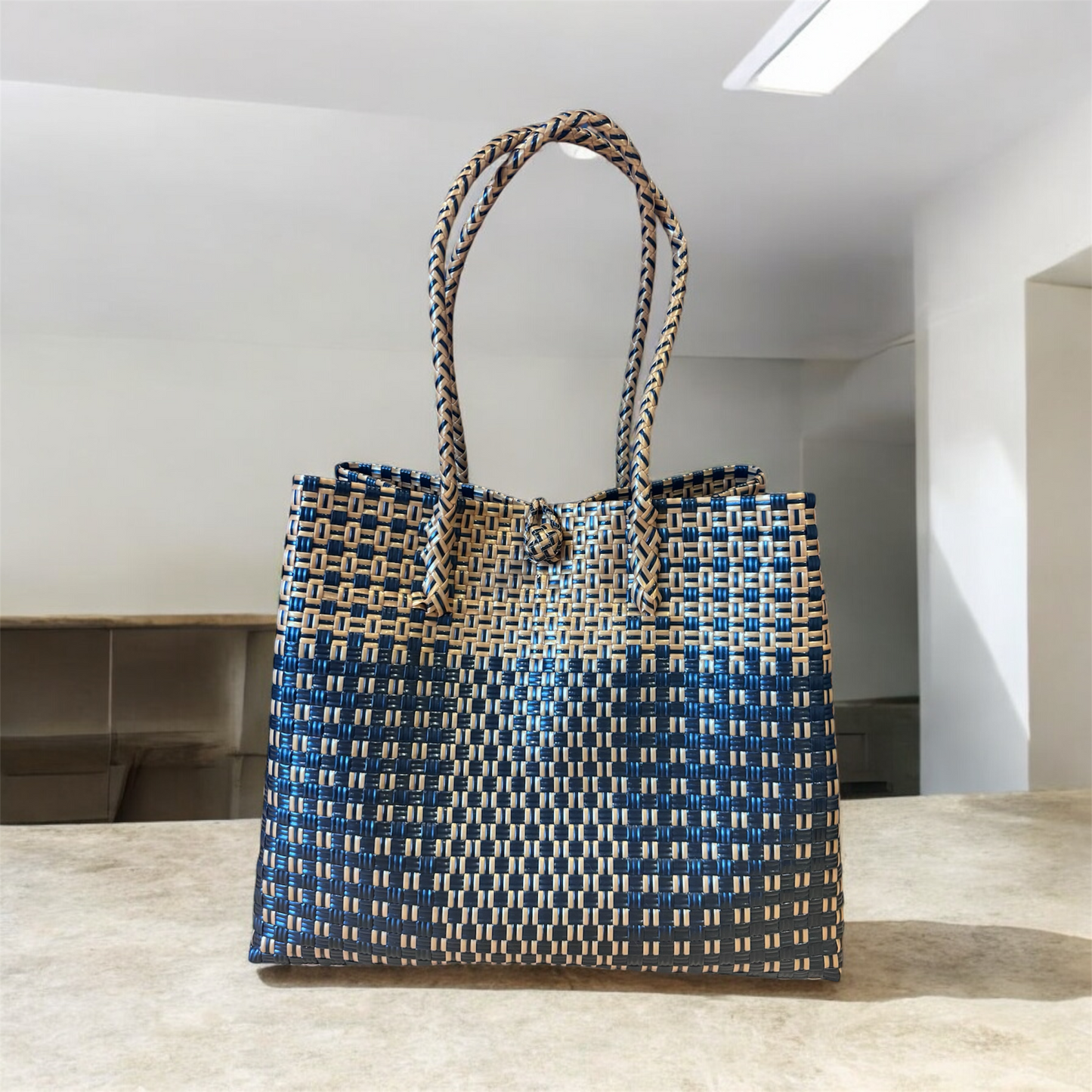 Gold & Black Woven Recycled Plastic Tote Bag