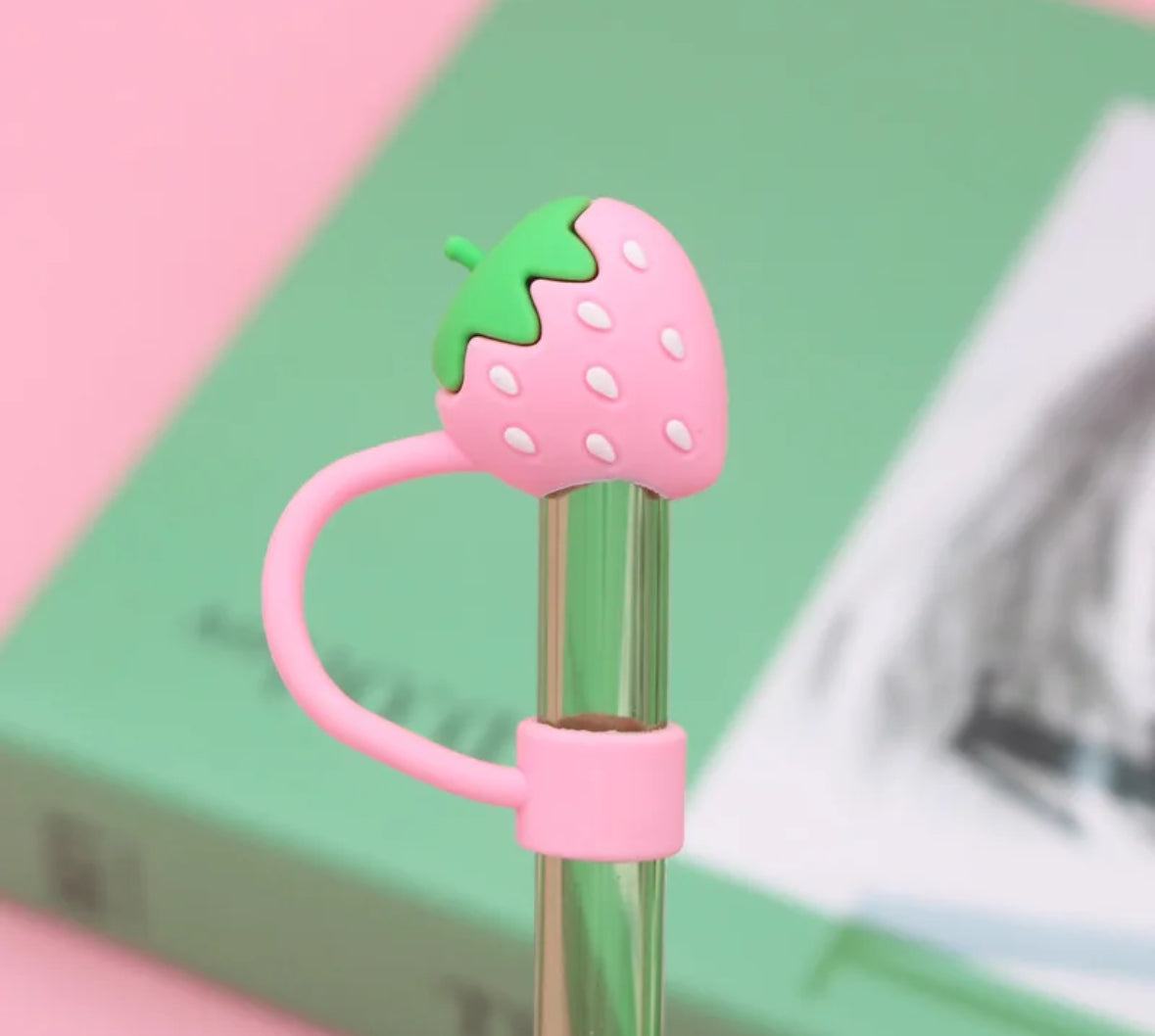 Pink Strawberry Straw Cover