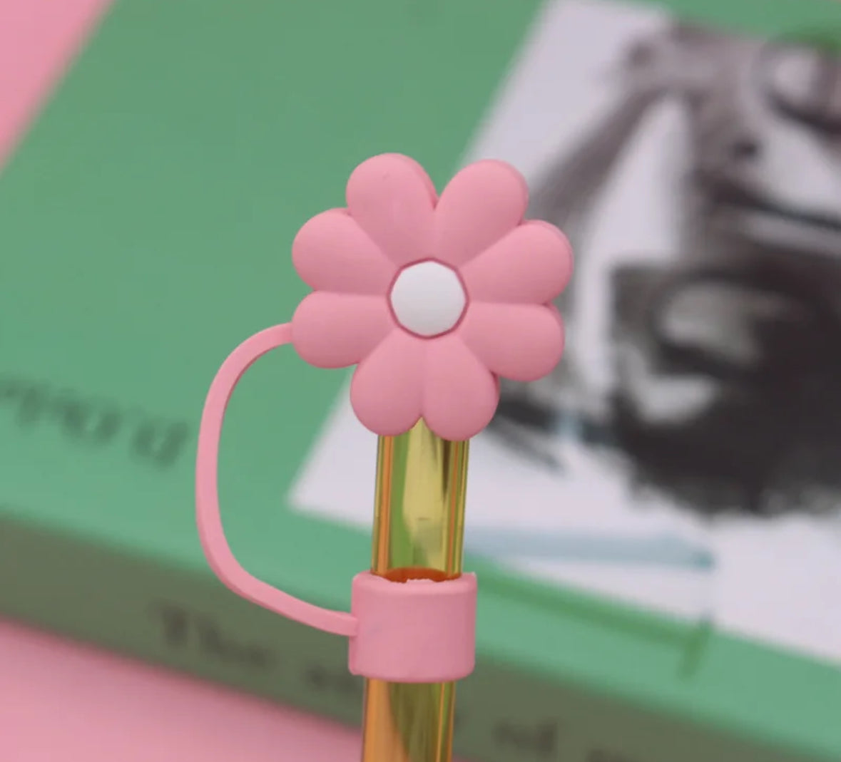 Pink & White Daisy Straw Cover