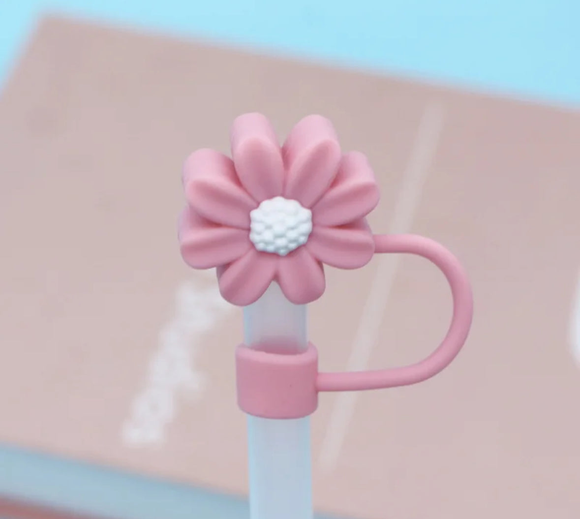 Pink & White Flower Straw Cover