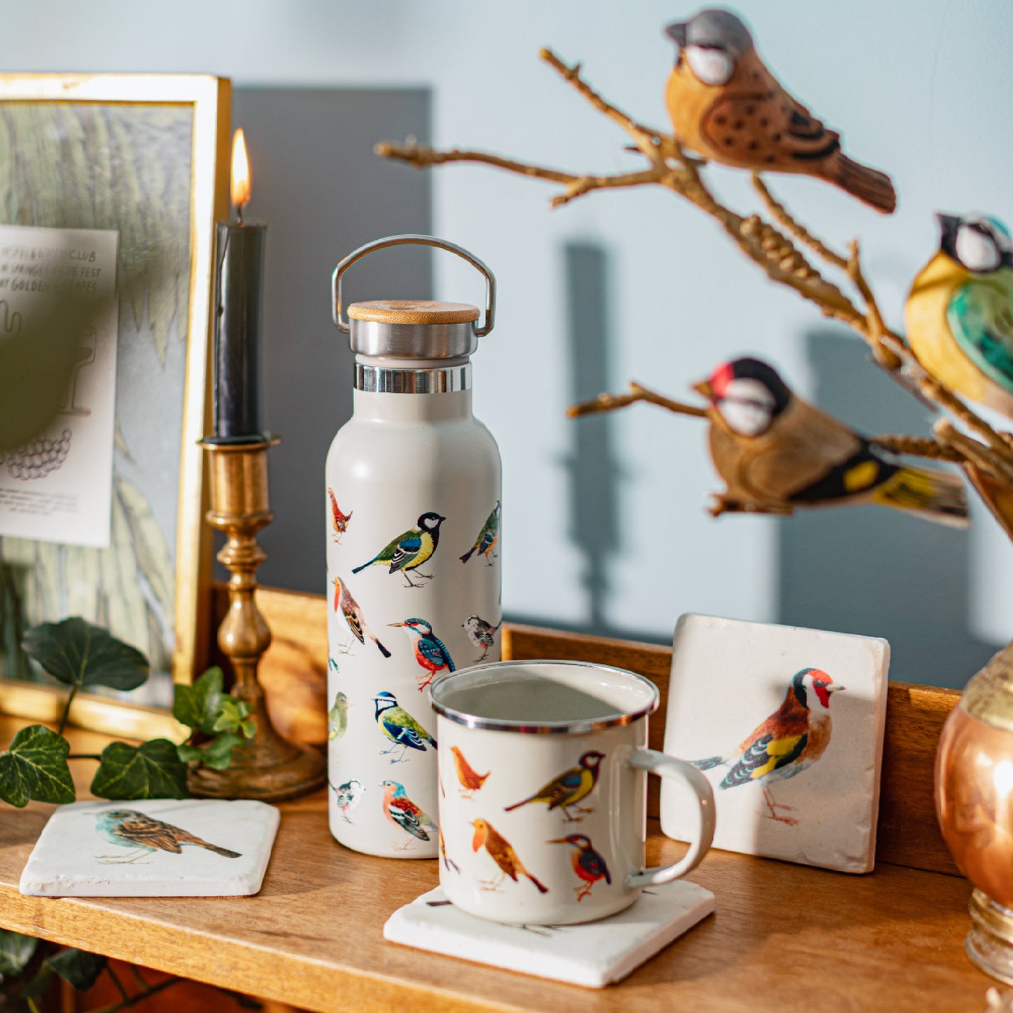 Vintage Birds Metal Water Bottle