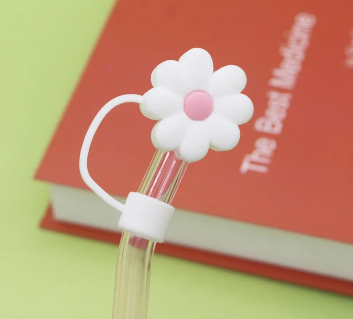White & Pink Daisy Straw Cover