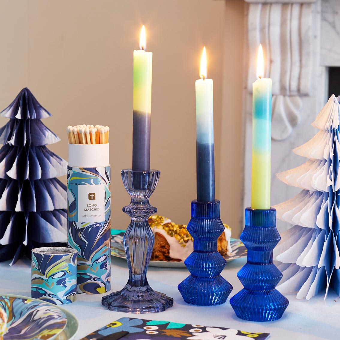 Navy Blue Glass Candle Holder