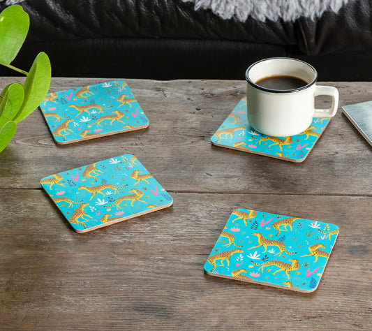Cheetah Print Drink Coasters - Set of 4