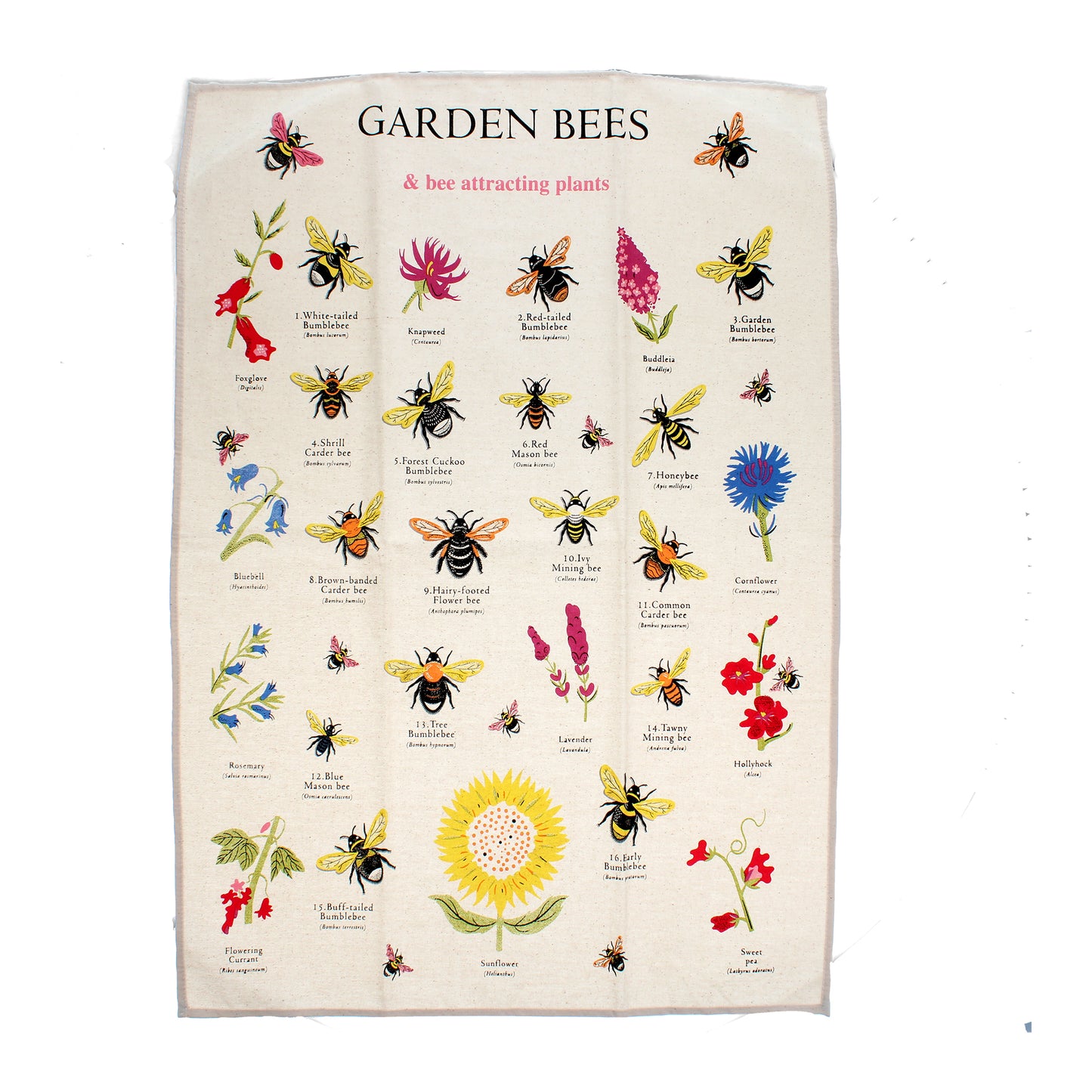 Garden Bees Cotton Tea Towel