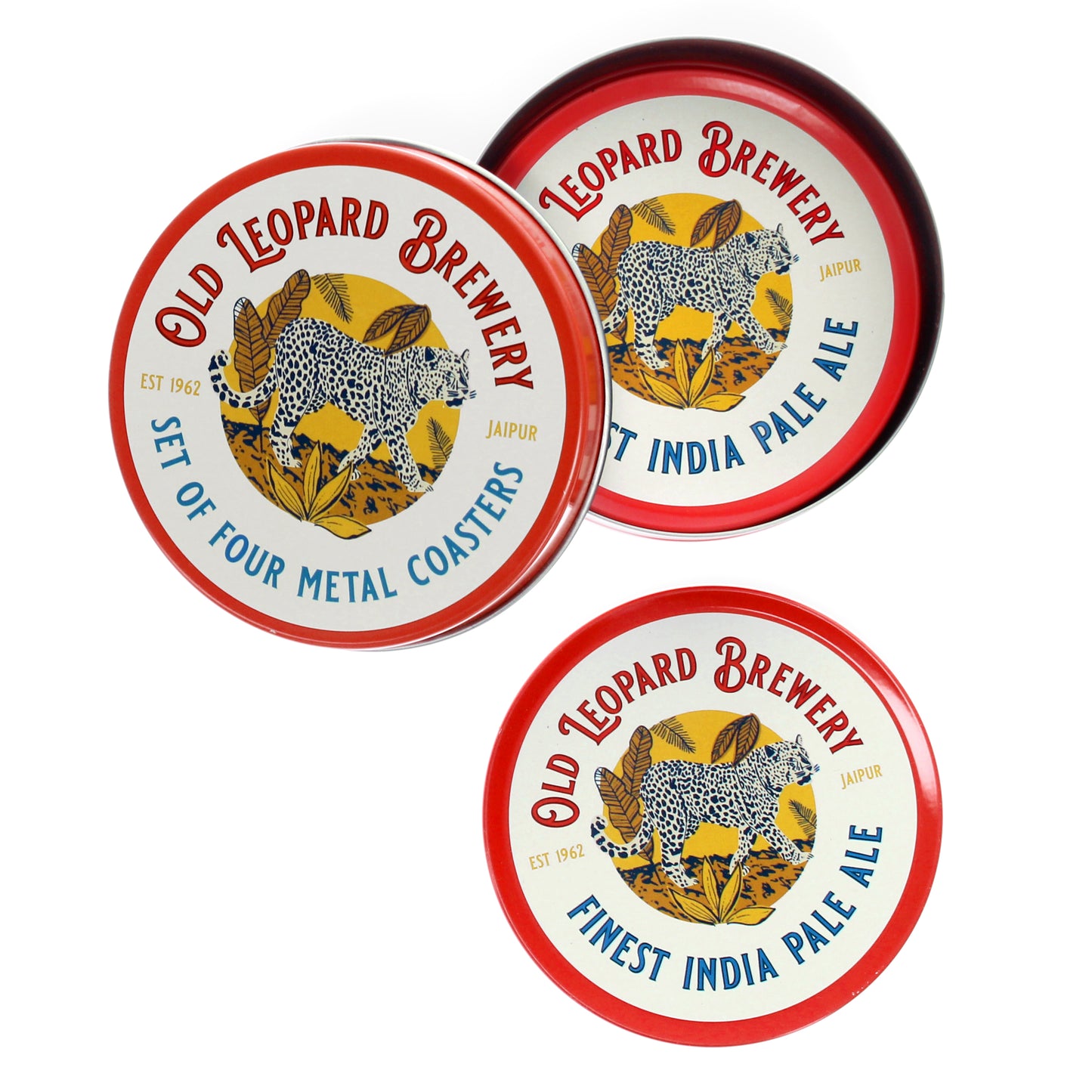 Old Leopard Brewery Metal Coasters - Set of 4