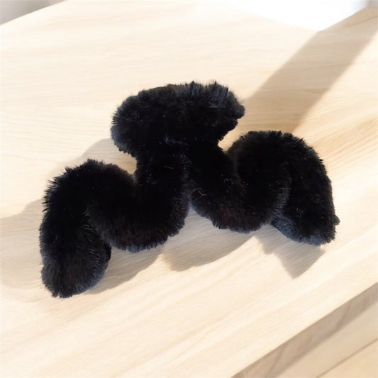 Black Fluffy Squiggle Hair Claw Clip