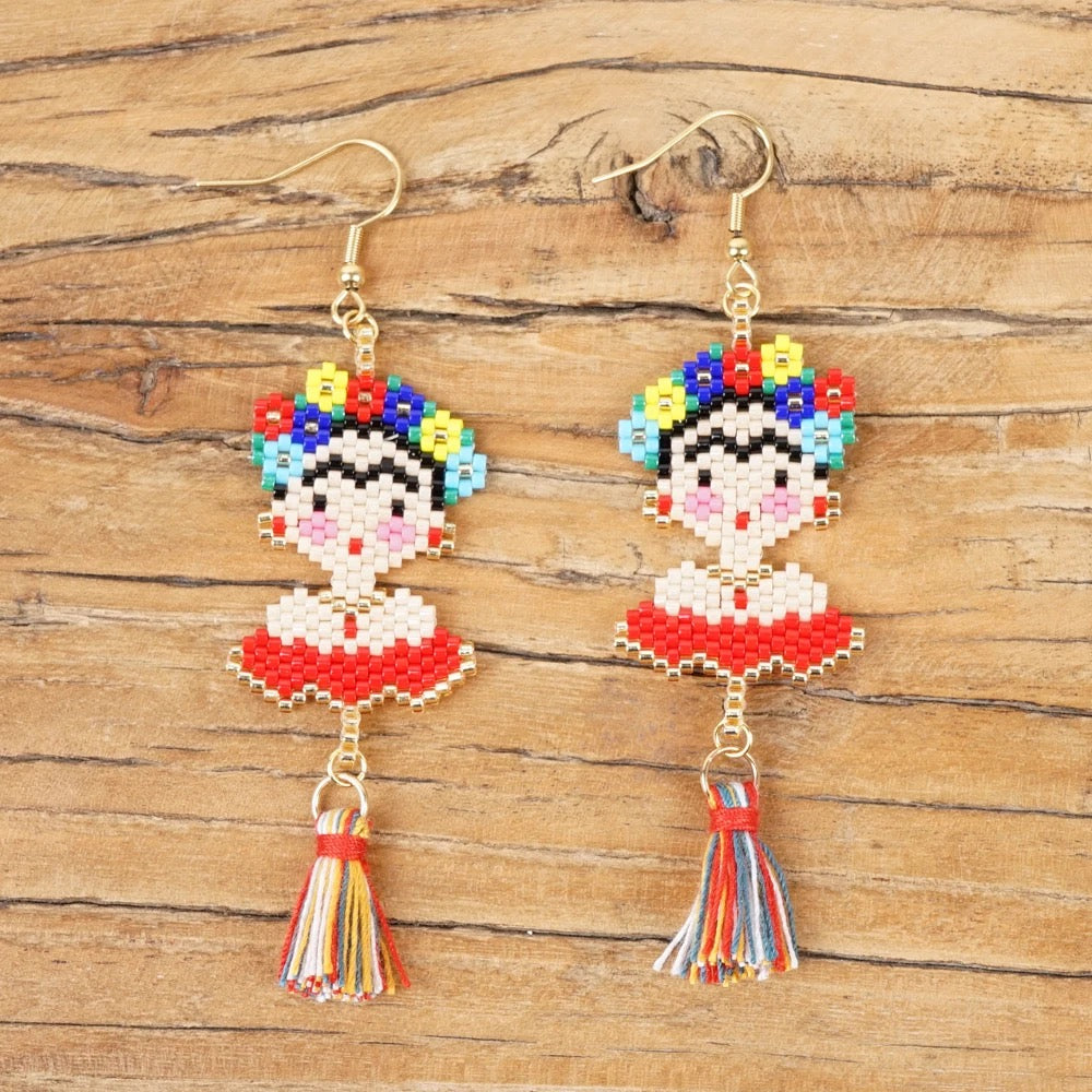 Frida Kahlo Miyuki Bead Tassel Earrings