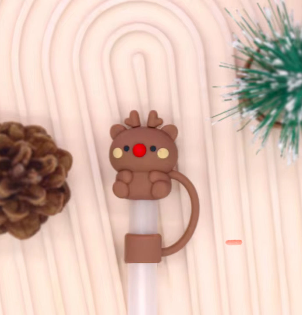 Rudolph Reindeer Christmas Straw Cover