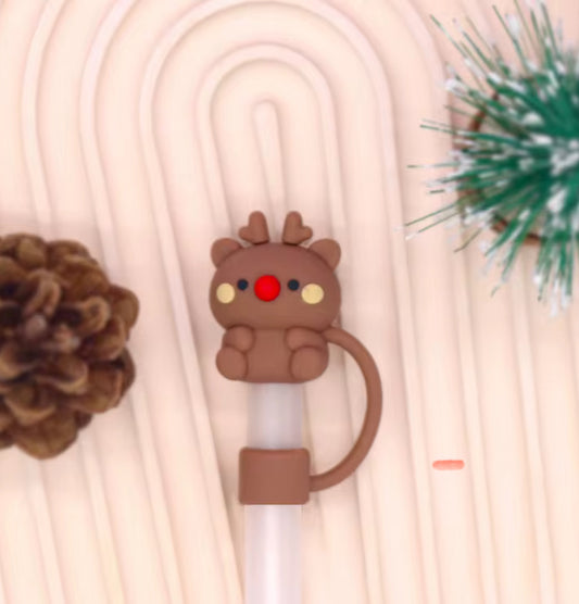 Rudolph Reindeer Christmas Straw Cover