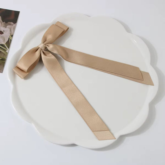Ribbon Bow Hair Clip - Beige Gold
