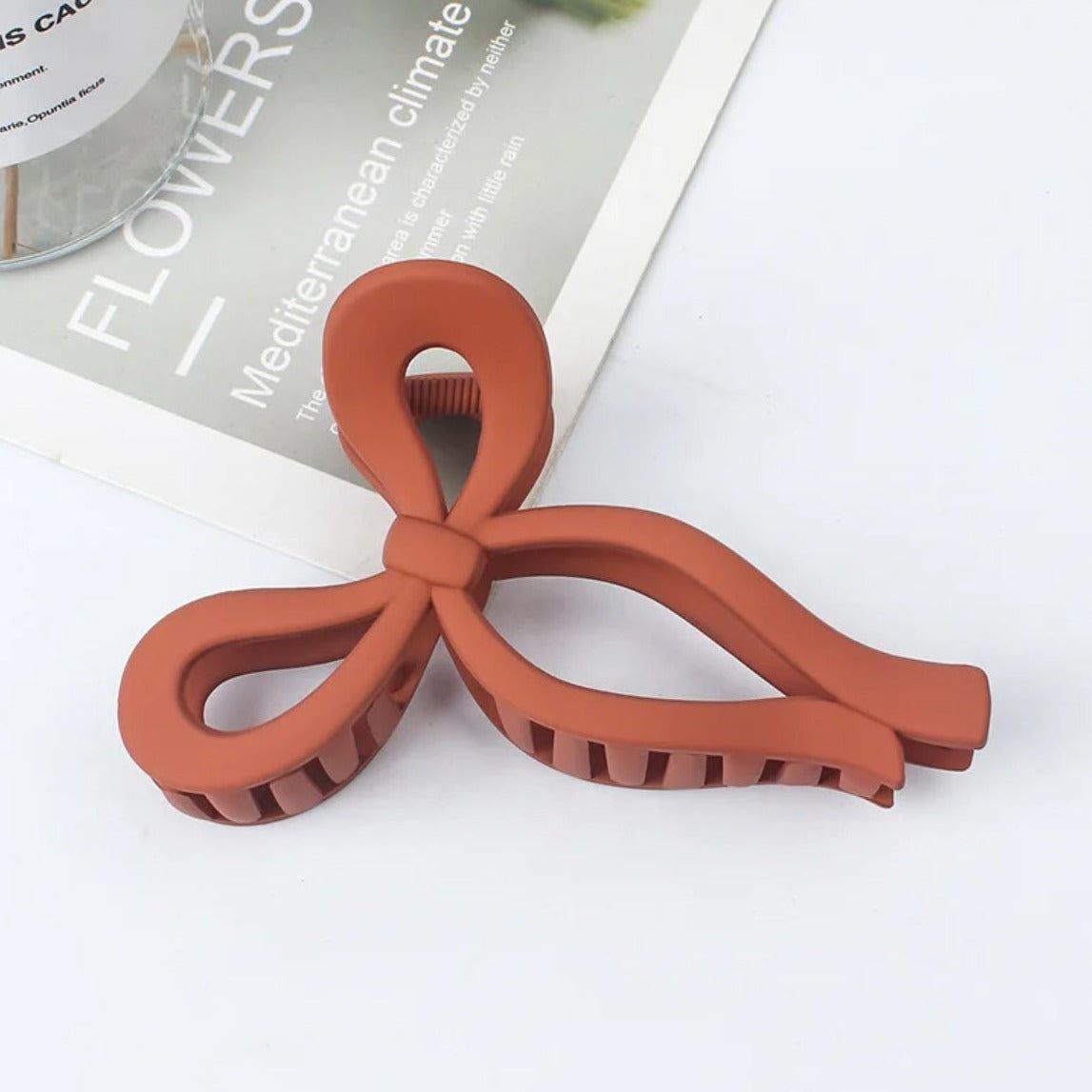 terracotta bow claw clip