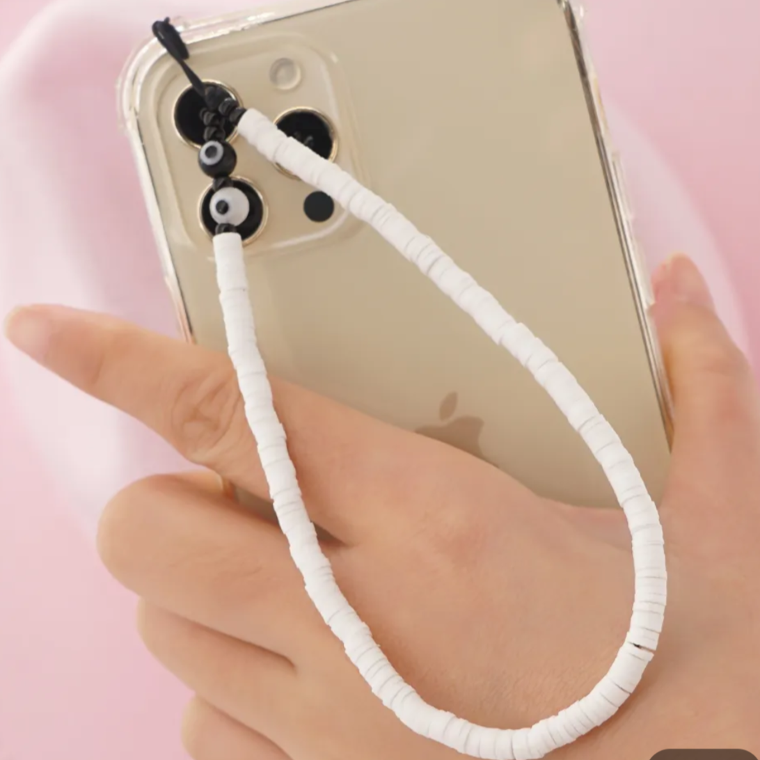 White Evil Eye Phone Strap