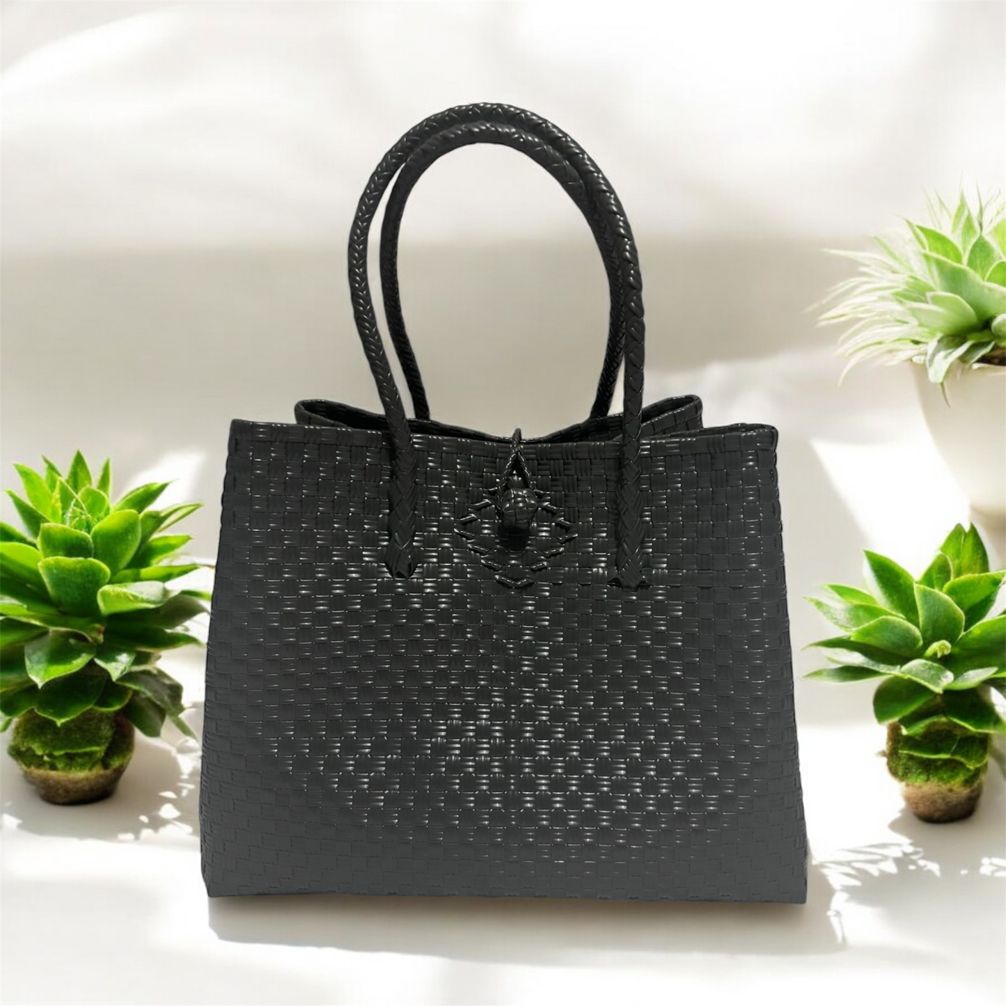 Khaki Green Woven Recycled Plastic Tote Bag