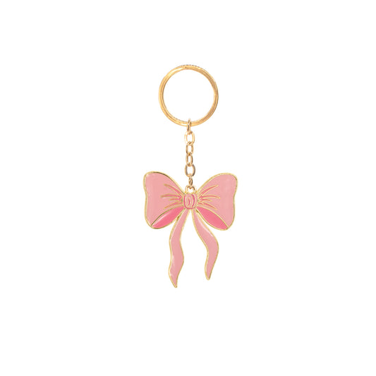 Pink Ribbon Bow Enamel Keyring
