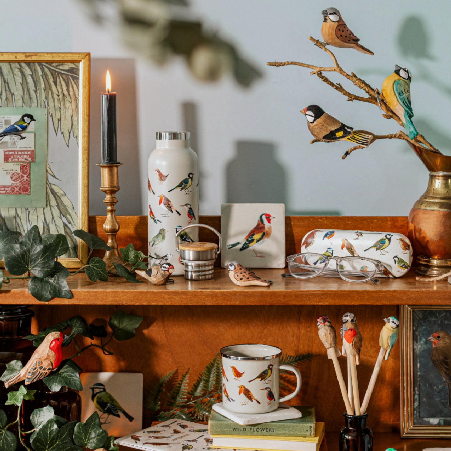 Vintage Birds Metal Water Bottle