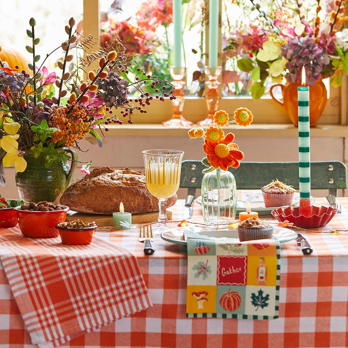 Orange Gingham Fabric Napkins/Tea Towels - 2 Pack
