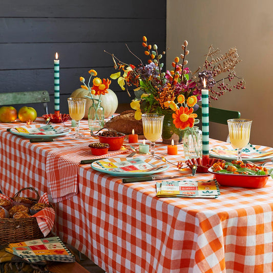 Orange & White Gingham Tablecloth