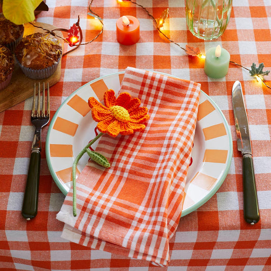Orange & White Gingham Napkins/Tea Towels - 2 Pack