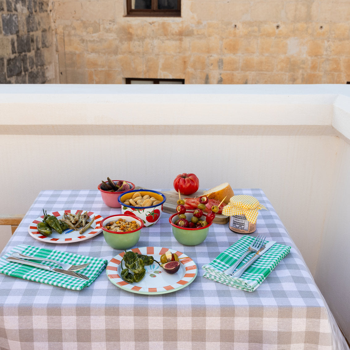 Grey Gingham Fabric Tablecloth