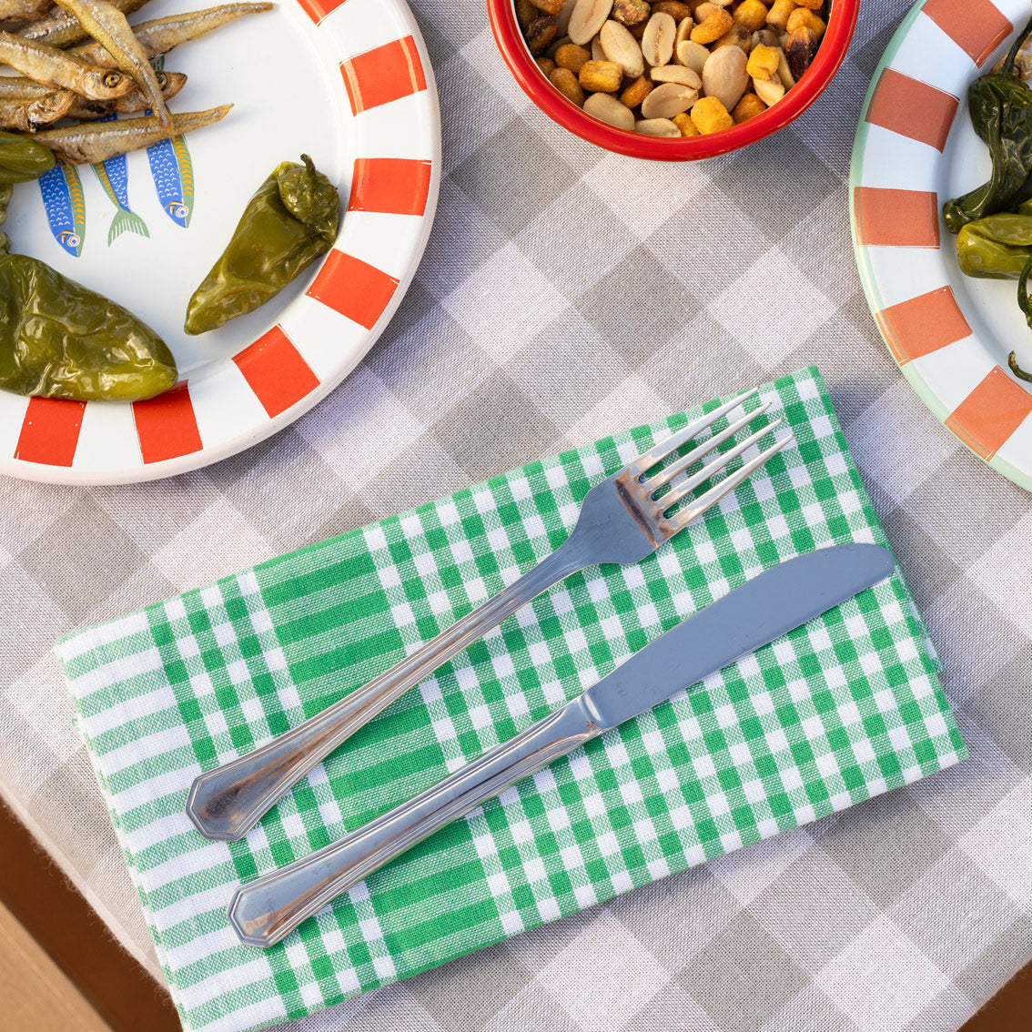 Green Gingham Fabric Napkins/Tea Towels - 2 Pack