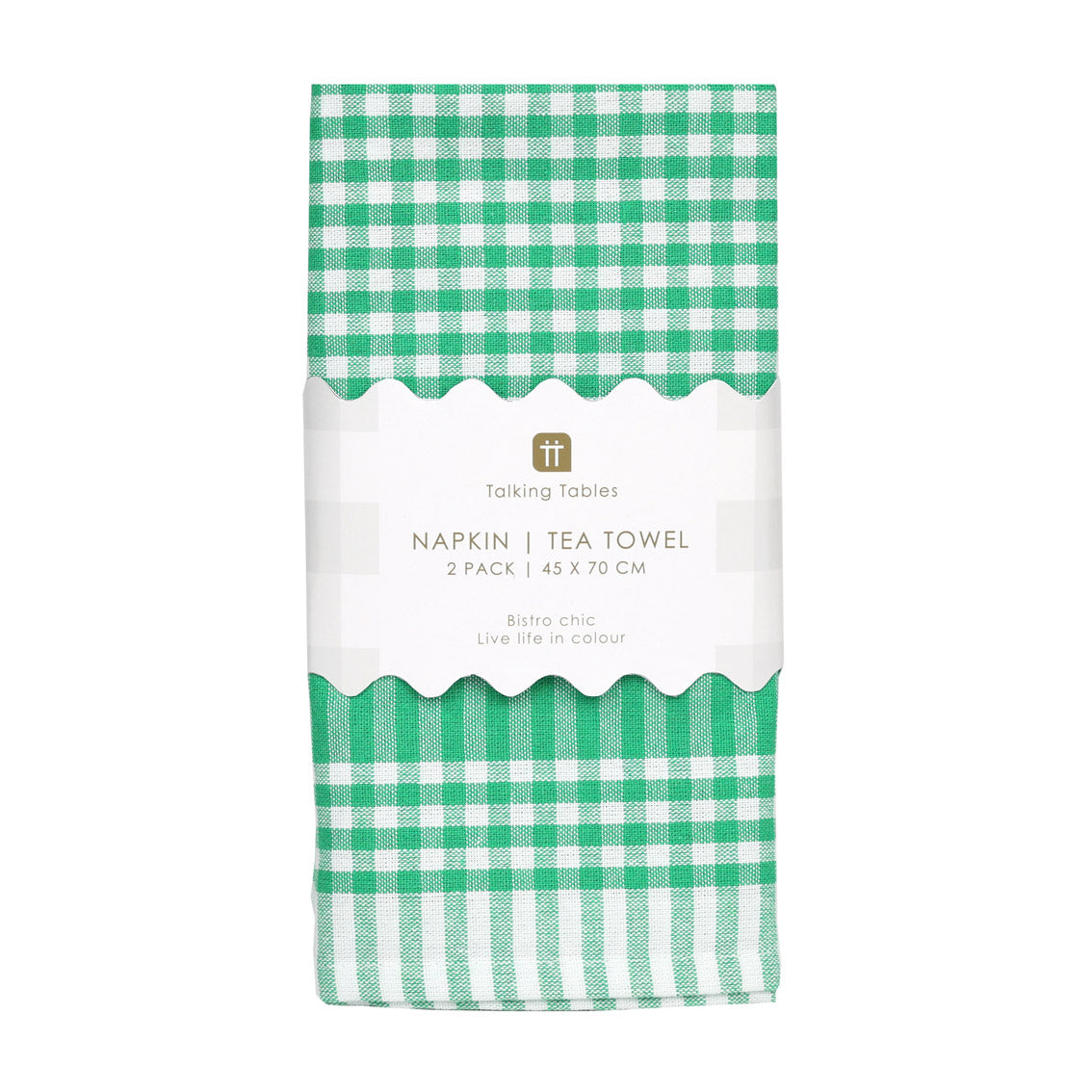 Green Gingham Fabric Napkins/Tea Towels - 2 Pack