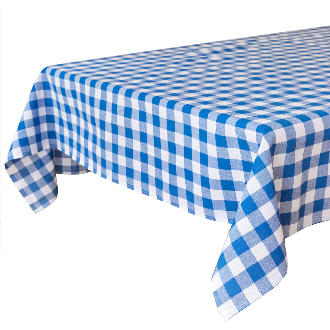 Blue Gingham Fabric Tablecloth