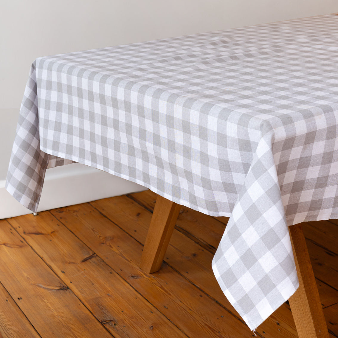 Grey Gingham Fabric Tablecloth