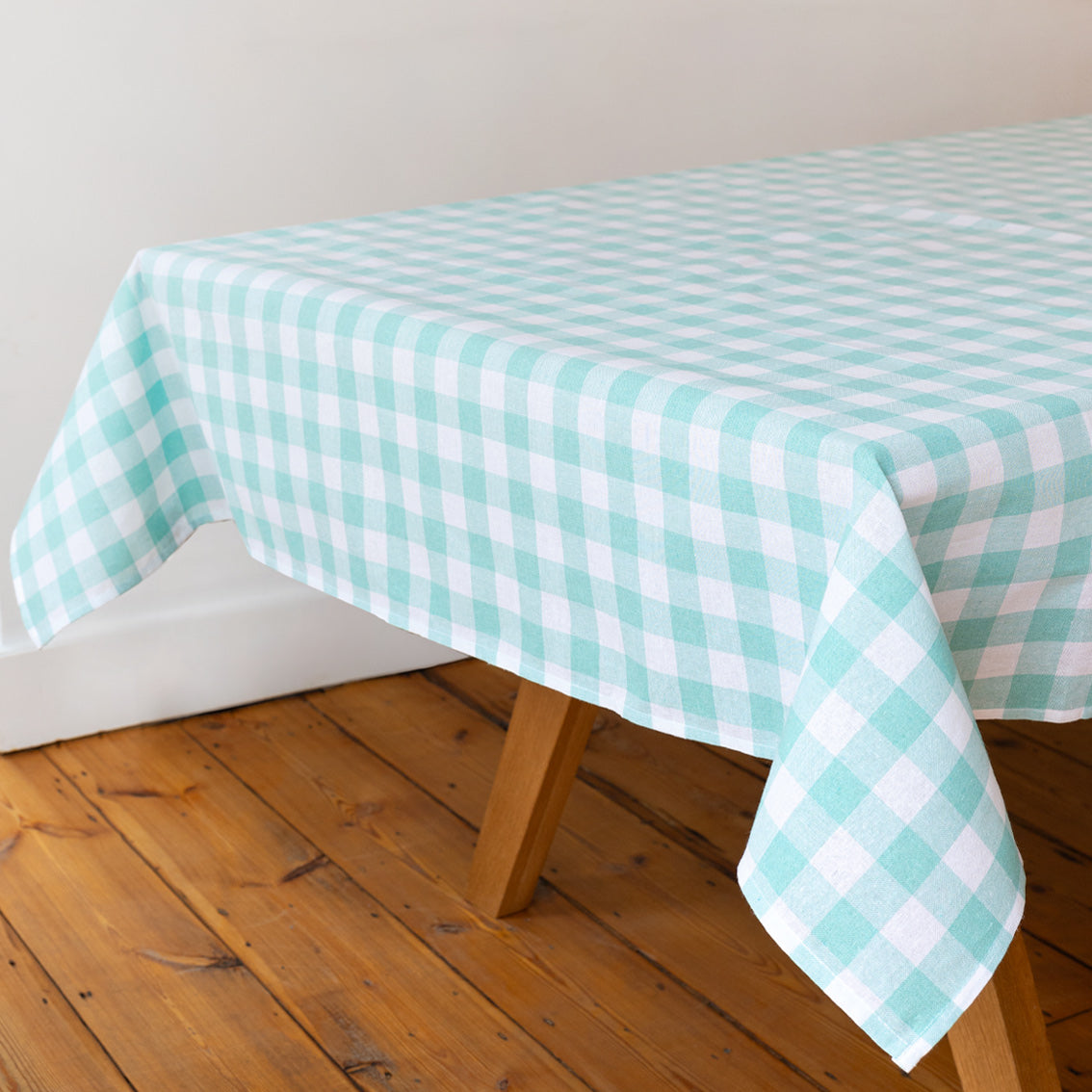 Mint Green Gingham Fabric Tablecloth