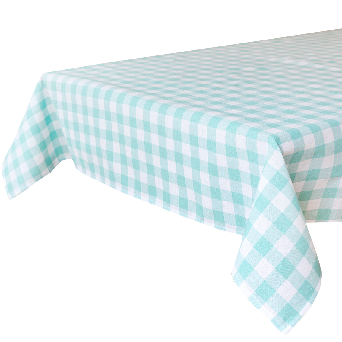 Mint Green Gingham Fabric Tablecloth