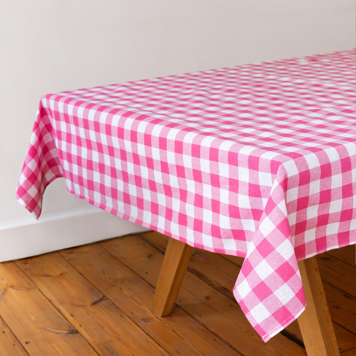 Pink Gingham Fabric Tablecloth