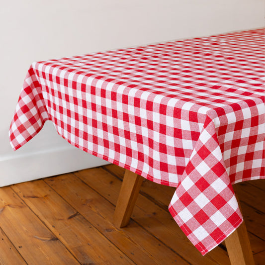 Red Gingham Fabric Tablecloth