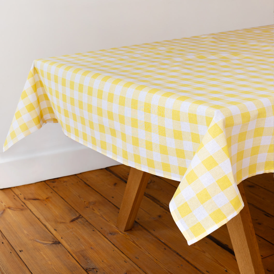 Yellow Gingham Fabric Tablecloth