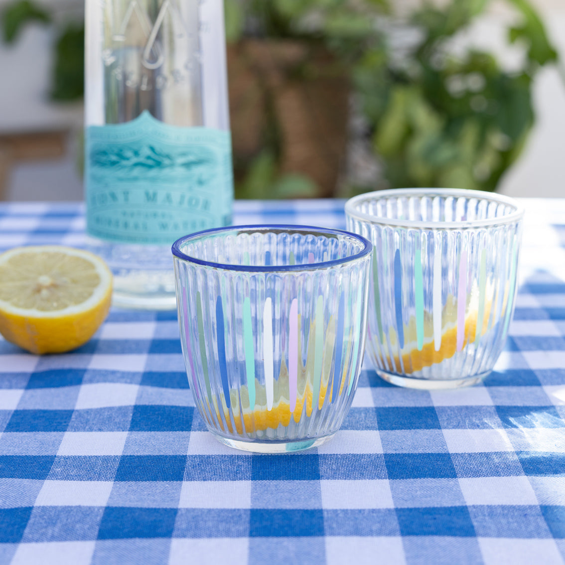 Blue Gingham Fabric Tablecloth
