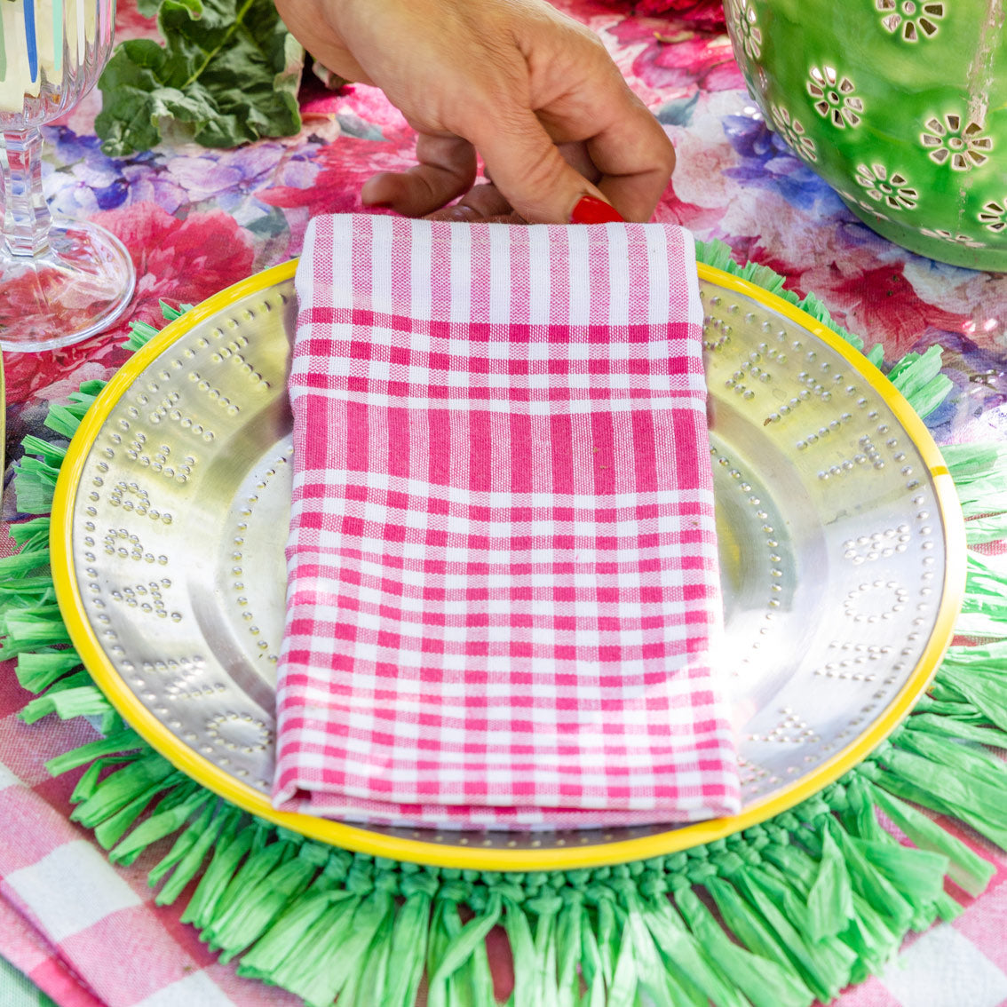 Pink Gingham Fabric Napkins/Tea Towels - 2 Pack